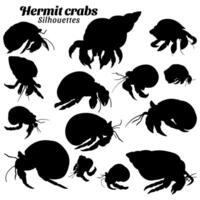 Set of hermit crab silhouettes vector