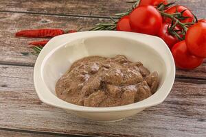 Soft chicken liver with cream photo