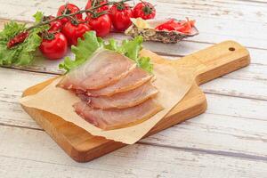 Sliced salted marlin fish carpaccio photo