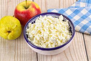 Organic cottage cheese in the bowl photo