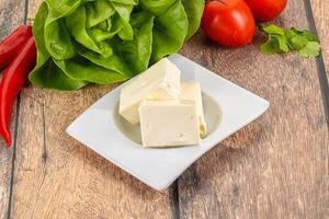 Greek traditional Feta cheese in the plate photo