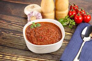 Spanish traditional gazpacho tomato soup photo