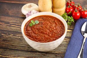 Spanish traditional gazpacho tomato soup photo