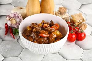 Homemade beef hungarian goulash with potato photo