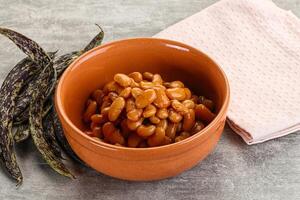Canned white bean in tomato sauce photo