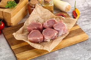 Uncooked raw pork tenderloin medallions photo