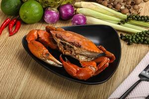 Delicous luxury steamed red crab photo