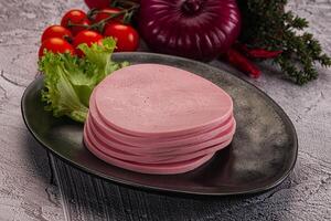 Boiled pork sliced sausage stack photo