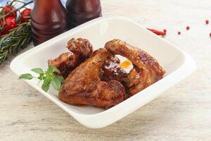 Roasted chicken wings with spicy sauce photo