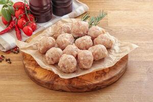Raw chicken meatballs for cooking photo