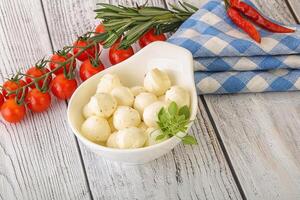 Mozzarella cheese balls in the bowl photo