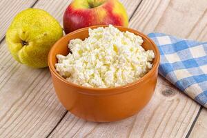 Organic cottage cheese in the bowl photo