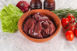 Raw turkey liver in a bowl ready for cooking photo