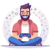 Guy playing game console vector