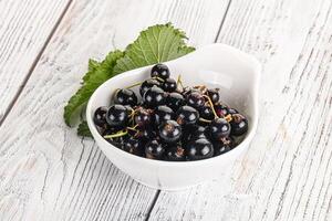 Juicy black currant berries in the bowl photo