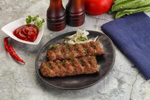Kebab with beef served onion photo