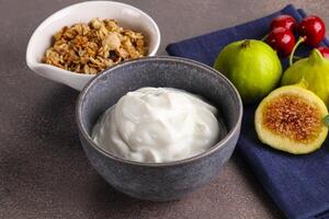 Traditional homemade Greek yoghurt with granola photo