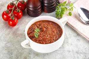 Spanish traditional gazpacho tomato soup photo