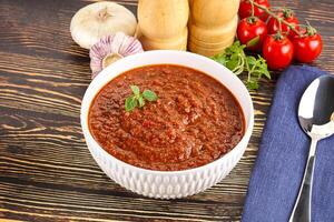 Spanish traditional gazpacho tomato soup photo