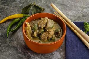 Thai green curry soup with basil photo