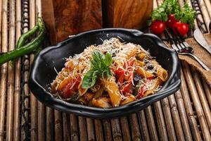 Vegetarian pasta penne with mushroom photo