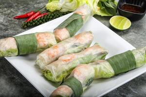 Vietnamese Spring Roll with shrimps and vegetables photo