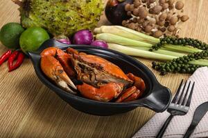 Delicous luxury steamed red crab photo