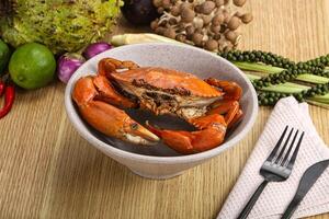 Delicous luxury steamed red crab photo