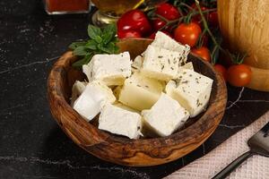 Greek traditional Feta cheese cubes photo