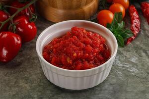 Fresh tomato puree pasta sauce photo