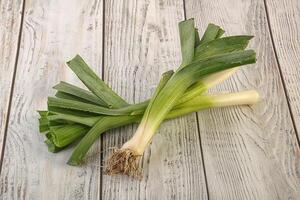 Natural raw organic green leek photo