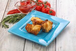 Chicken breast shashlik - grilled meat photo