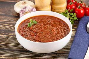 Spanish traditional gazpacho tomato soup photo