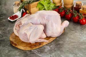 Raw whole chicken for cooking photo