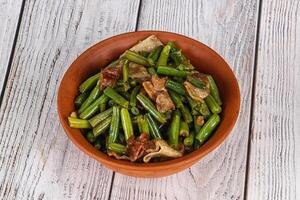 Roasted bacon with green bean photo