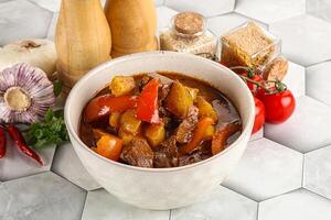 Homemade beef hungarian goulash with potato photo