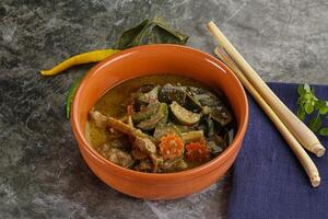 Thai green curry soup with basil photo