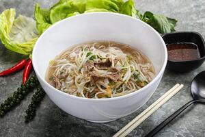 Vietnamese traditional soup Pho Bo with beef photo