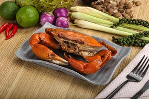 Delicous luxury steamed red crab photo