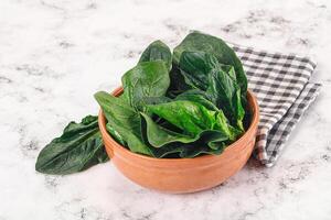 Ripe green spinach leaves heap photo