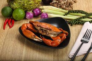 Delicous luxury steamed red crab photo