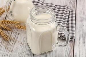 Organic milk in the glass photo