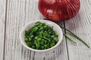 Diced green onion in the bowl photo