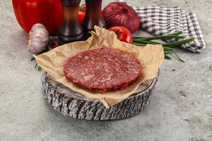Raw beef burger cutlet minced meat photo