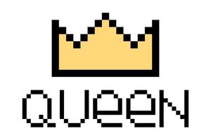 Crown pixel, lettering in pixel art style. Isolated illustration for poster, print, background, cover vector