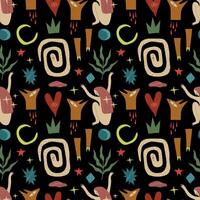 Mystical seamless pattern with snake, woman, stars, plants and abstract elements. . For sketchbook cover, shopping bag, phone case vector