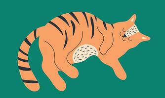 Cute sleeping tabby cat on a green background. Modern illustration for your design vector