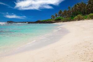 tropical playa con arena, transparente Oceano y azul cielo de Mauricio foto