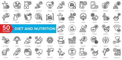 Diet And Nutrition icon set. Fit Fuel, Nutri Vita, Slim Ease, Health Max, Lean Lite, Nourish Pro, Diet Well, Vita Boost, Trim Tonic and Fresh Fuel vector