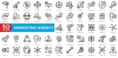 Marketing Agency icon. Market Vision, Creative Spark, Brand Catalyst, Digital Pulse, Strategy Nexus, Impact Hub, Trend Forge, Media Fusion and Buzz Spectrum vector